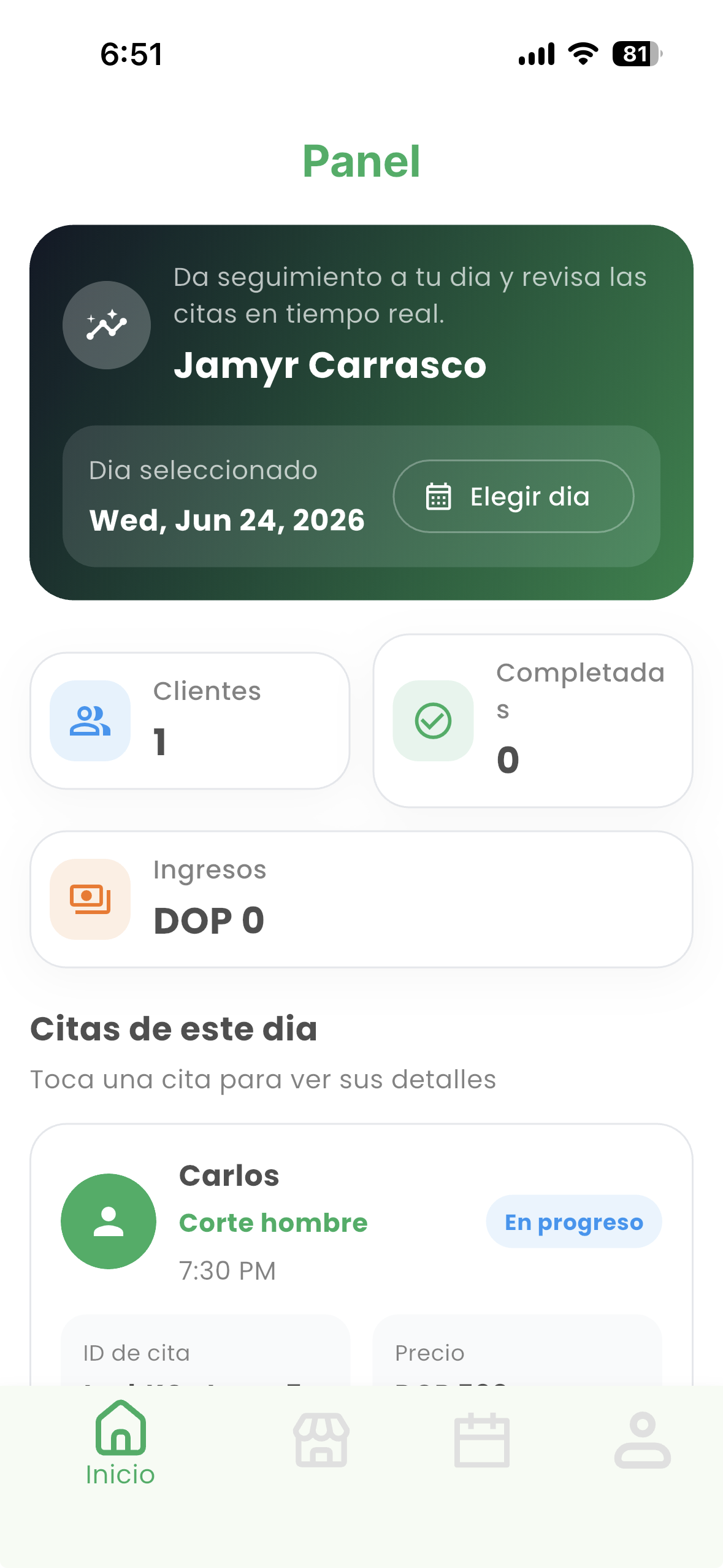 Panel del Especialista y del negocio